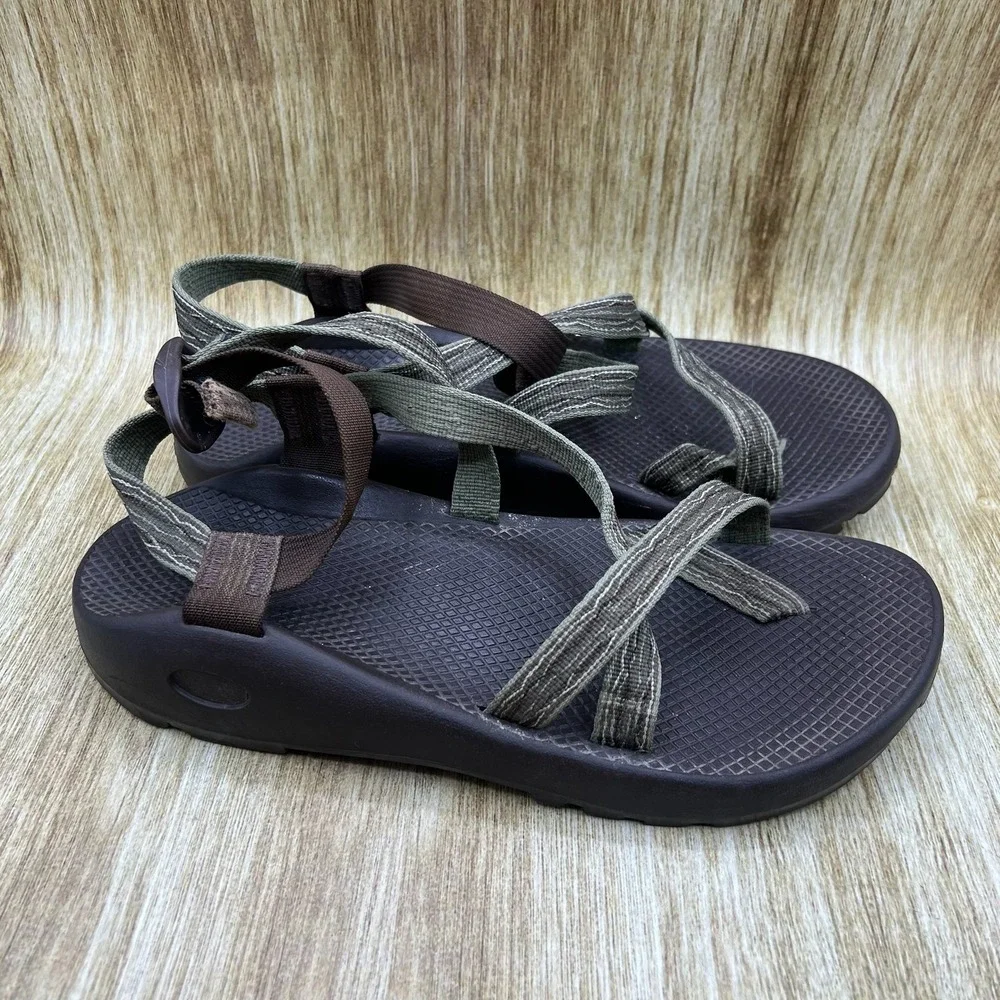 Chaco Z/2 Classic Sandals Mens Size 11 Brown Olive Green Vibram Strappy Toe Loop